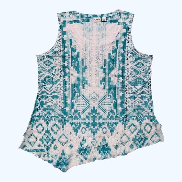 CATO WOMAN Size 18/20W Pullover Sleeveless Top Asymmetrical Hem Rhinestones EUC - Picture 6 of 7